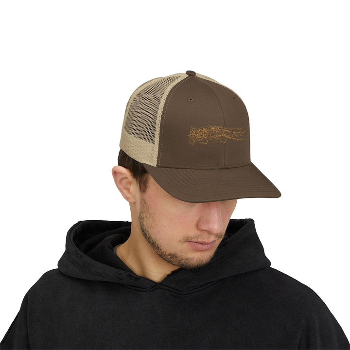 Translation missing: en.Musky Tandem Brown/ Khaki Embroidered Snapback Trucker Hat