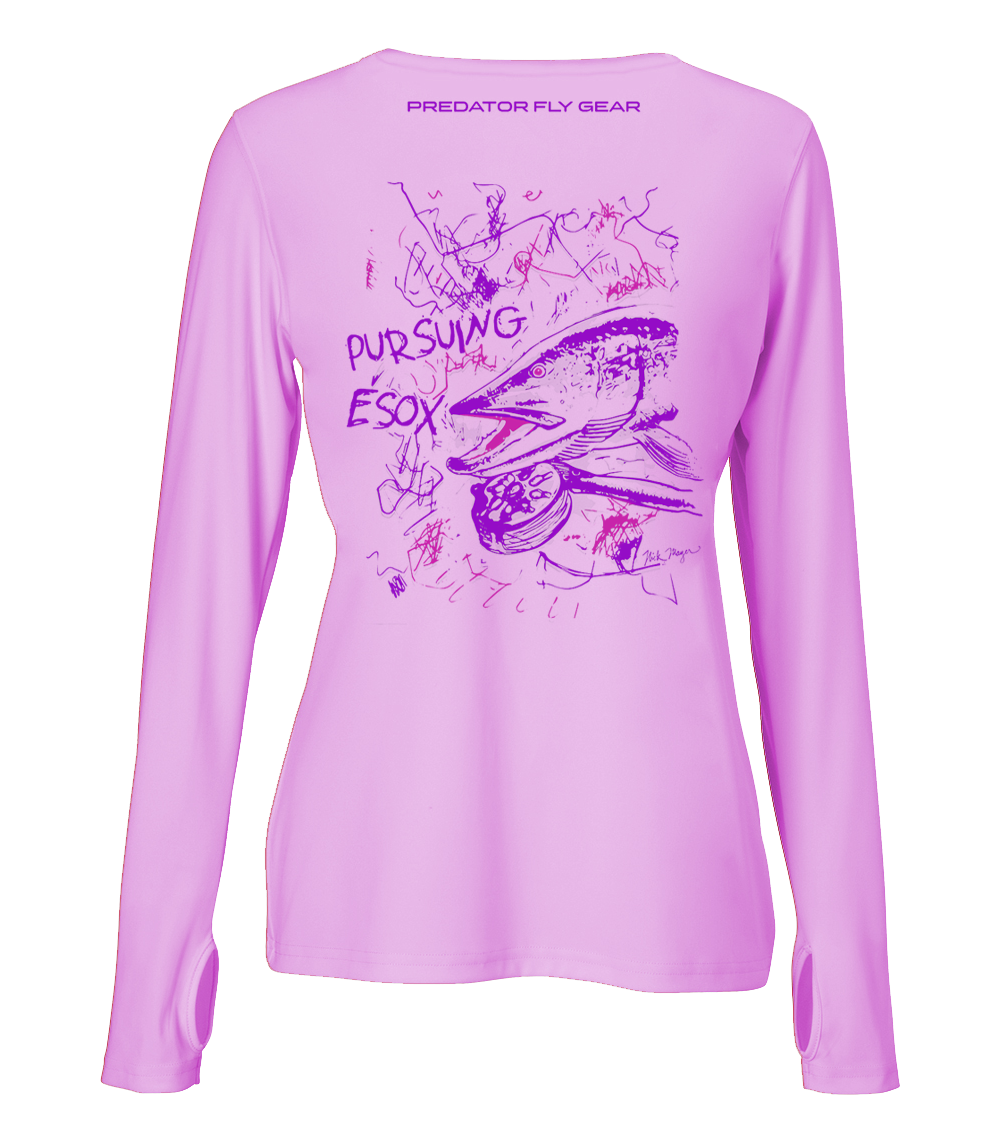 esox gear Womens PURSUING ESOX Performance Shirt, Northern Pike MD / Surf Candy Pink