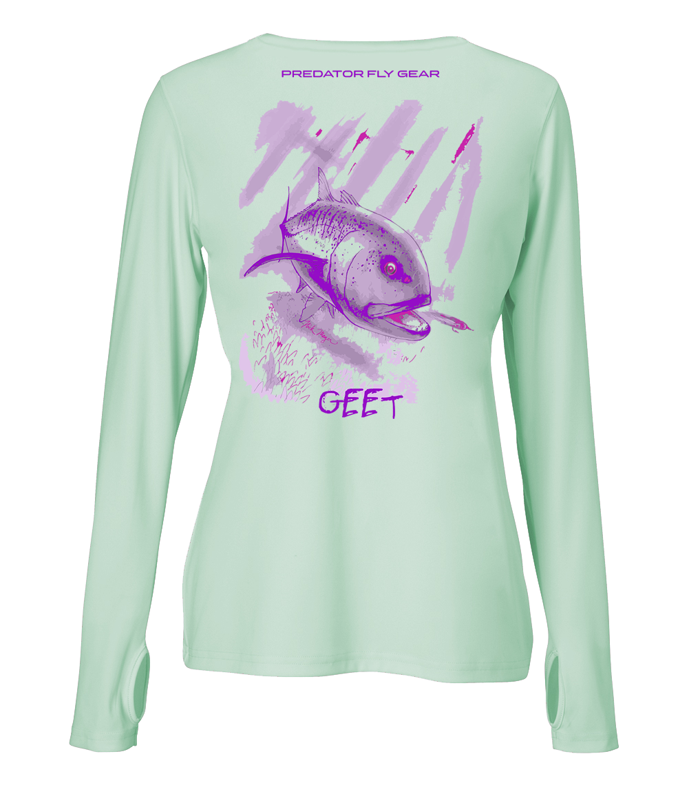 Womens Geet Performance Shirt, Giant Trevally MD / Sea Froth Aqua